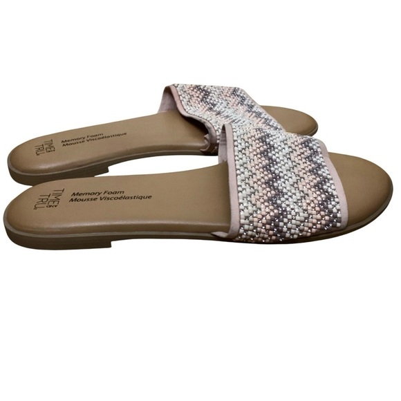 Time & And Tru Slides Sandals Size 7 Memory Foam Zig-Zag Beaded Design - Picture 1 of 6